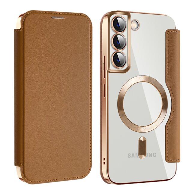 Husa pentru  Samsung Galaxy S22 Plus 5G EliteBook Executive Tip Carte cu Protectie RFID, Compatibilitate MagSafe si protectie lentile Transparent - Maro