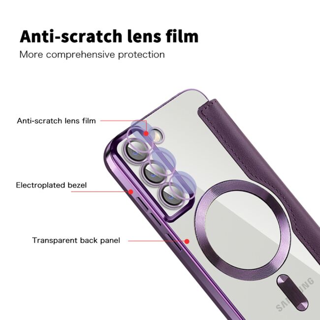 Husa pentru  Samsung Galaxy S22 Plus 5G EliteBook Executive Tip Carte cu Protectie RFID, Compatibilitate MagSafe si protectie lentile Transparent - Mov