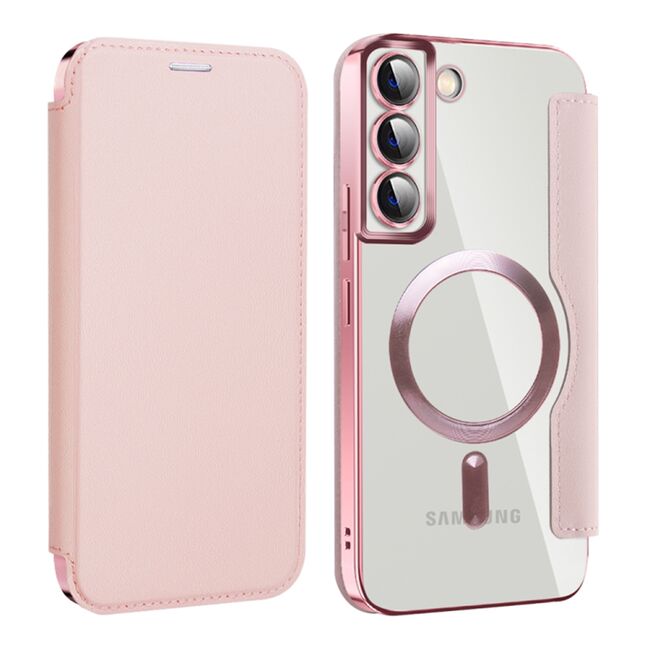 Husa pentru  Samsung Galaxy S22 Plus 5G EliteBook Executive Tip Carte cu Protectie RFID, Compatibilitate MagSafe si protectie lentile Transparent - Roz