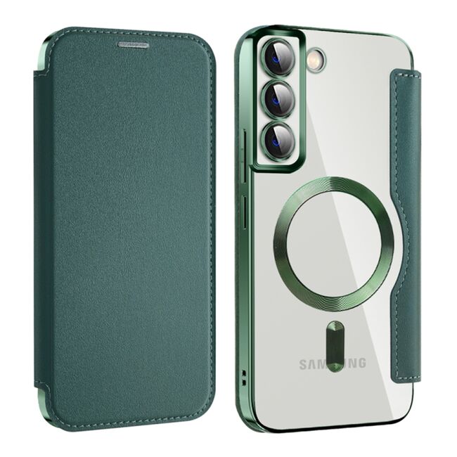 Husa pentru  Samsung Galaxy S22 Plus 5G EliteBook Executive Tip Carte cu Protectie RFID, Compatibilitate MagSafe si protectie lentile Transparent - Verde