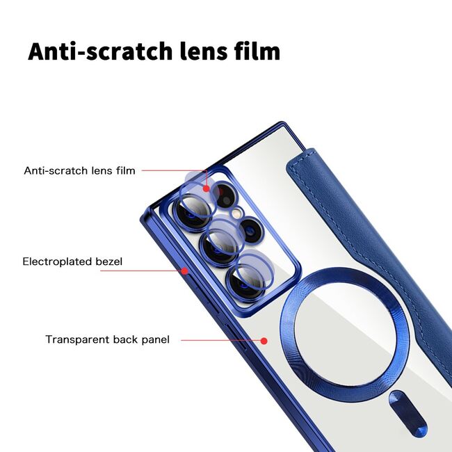 Husa pentru  Samsung Galaxy S22 Ultra 5G EliteBook Executive Tip Carte cu Protectie RFID, Compatibilitate MagSafe si protectie lentile Transparent - Albastru