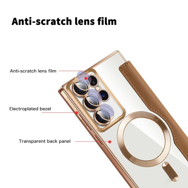 Husa pentru  Samsung Galaxy S22 Ultra 5G EliteBook Executive Tip Carte cu Protectie RFID, Compatibilitate MagSafe si protectie lentile Transparent - Maro