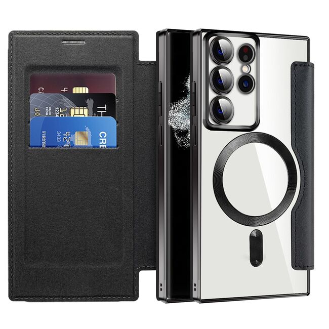 Husa pentru  Samsung Galaxy S22 Ultra 5G EliteBook Executive Tip Carte cu Protectie RFID, Compatibilitate MagSafe si protectie lentile Transparent - Negru