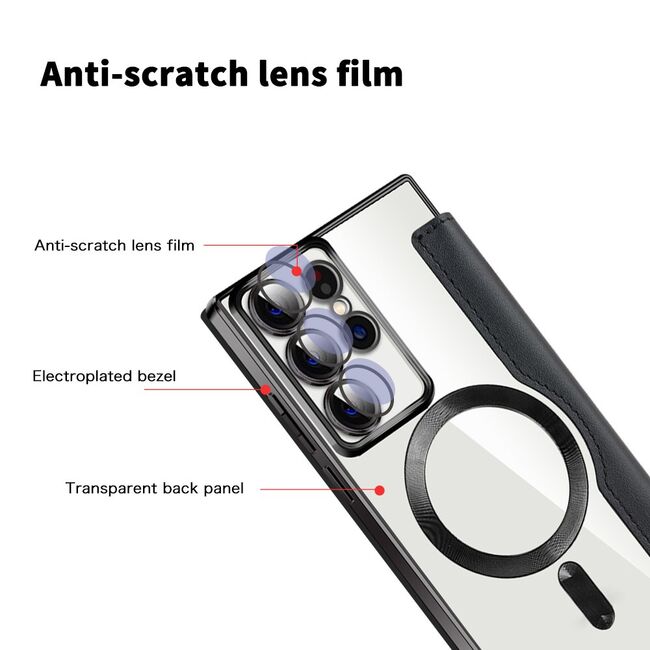 Husa pentru  Samsung Galaxy S22 Ultra 5G EliteBook Executive Tip Carte cu Protectie RFID, Compatibilitate MagSafe si protectie lentile Transparent - Negru