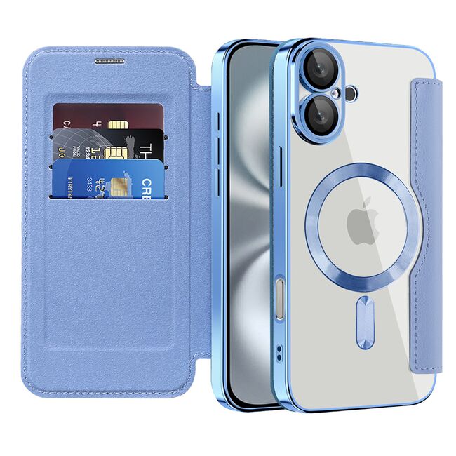 Husa pentru  iPhone 16 EliteBook Executive Tip Carte cu Protectie RFID, Compatibilitate MagSafe si protectie lentile Transparent - Albastru deschis