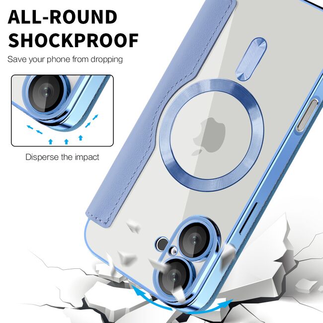 Husa pentru  iPhone 16 EliteBook Executive Tip Carte cu Protectie RFID, Compatibilitate MagSafe si protectie lentile Transparent - Albastru deschis