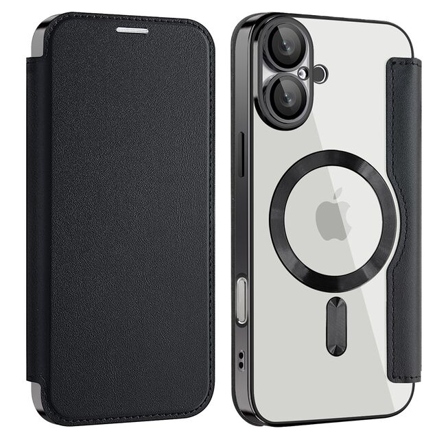Husa pentru  iPhone 16 EliteBook Executive Tip Carte cu Protectie RFID, Compatibilitate MagSafe si protectie lentile Transparent - Negru