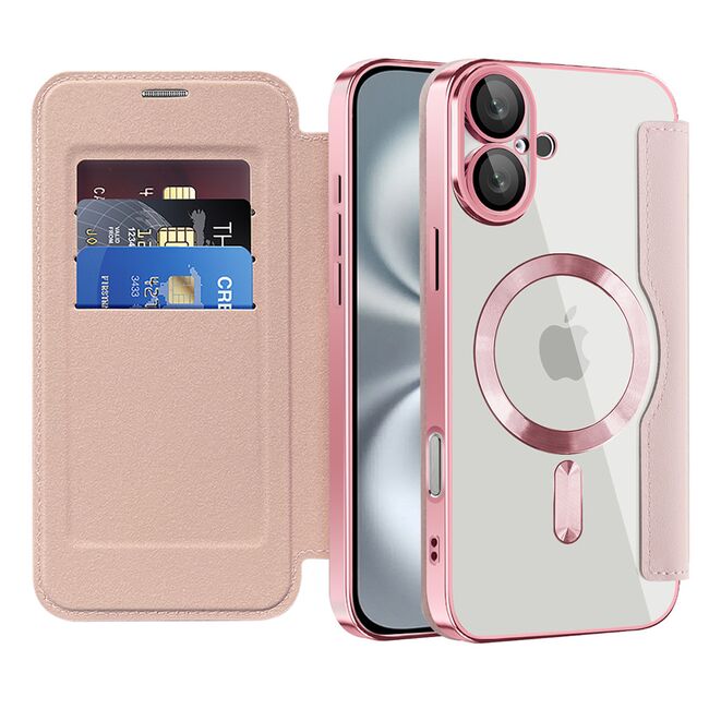 Husa pentru  iPhone 16 EliteBook Executive Tip Carte cu Protectie RFID, Compatibilitate MagSafe si protectie lentile Transparent - Roz