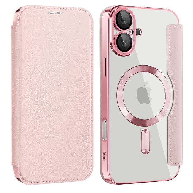 Husa pentru  iPhone 16 EliteBook Executive Tip Carte cu Protectie RFID, Compatibilitate MagSafe si protectie lentile Transparent - Roz