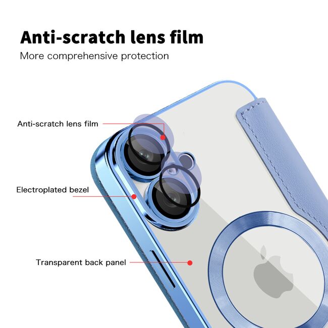 Husa pentru  iPhone 16 Plus EliteBook Executive Tip Carte cu Protectie RFID, Compatibilitate MagSafe si protectie lentile Transparent - Albastru deschis