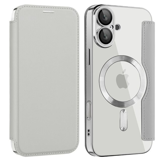 Husa pentru  iPhone 16 Plus EliteBook Executive Tip Carte cu Protectie RFID, Compatibilitate MagSafe si protectie lentile Transparent - Argintiu