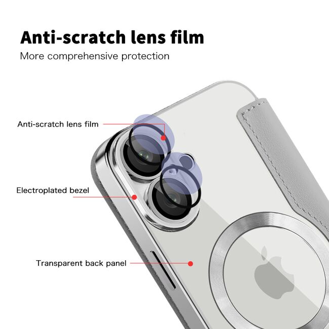 Husa pentru  iPhone 16 Plus EliteBook Executive Tip Carte cu Protectie RFID, Compatibilitate MagSafe si protectie lentile Transparent - Argintiu