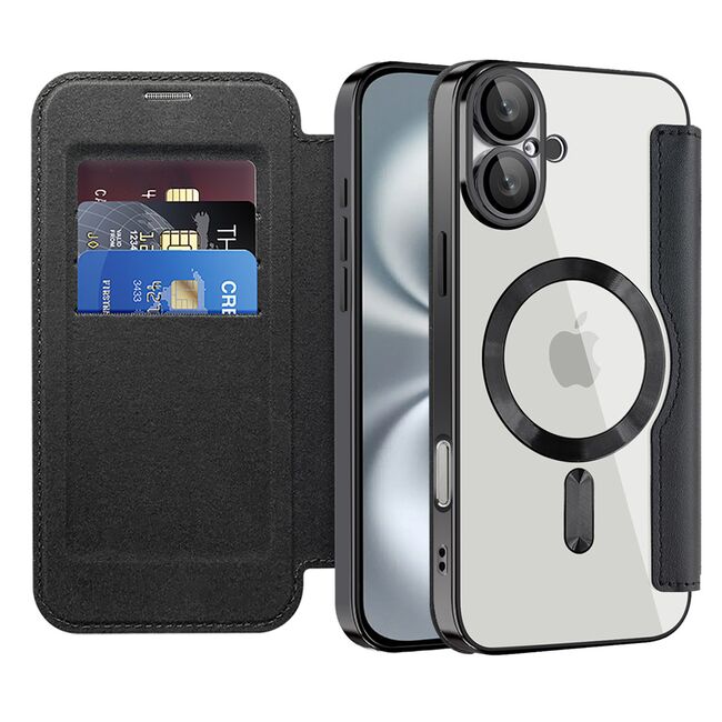 Husa pentru  iPhone 16 Plus EliteBook Executive Tip Carte cu Protectie RFID, Compatibilitate MagSafe si protectie lentile Transparent - Negru