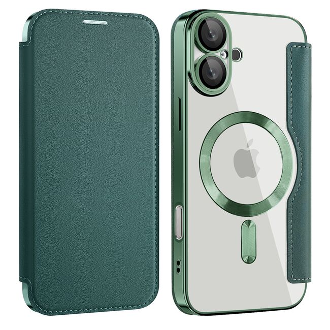 Husa pentru  iPhone 16 Plus EliteBook Executive Tip Carte cu Protectie RFID, Compatibilitate MagSafe si protectie lentile Transparent - Verde