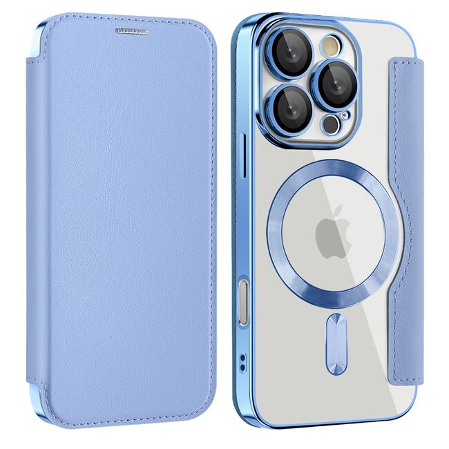 Husa pentru  iPhone 16 Pro EliteBook Executive Tip Carte cu Protectie RFID, Compatibilitate MagSafe si protectie lentile Transparent - Albastru deschis