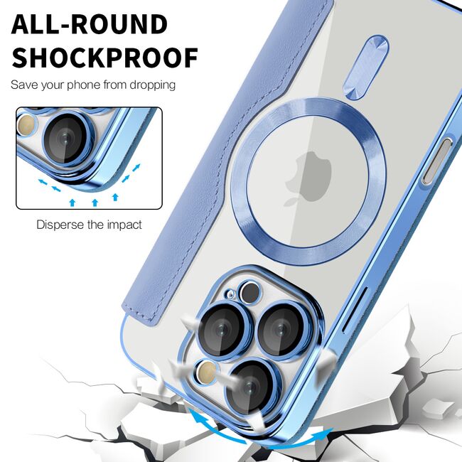 Husa pentru  iPhone 16 Pro EliteBook Executive Tip Carte cu Protectie RFID, Compatibilitate MagSafe si protectie lentile Transparent - Albastru deschis