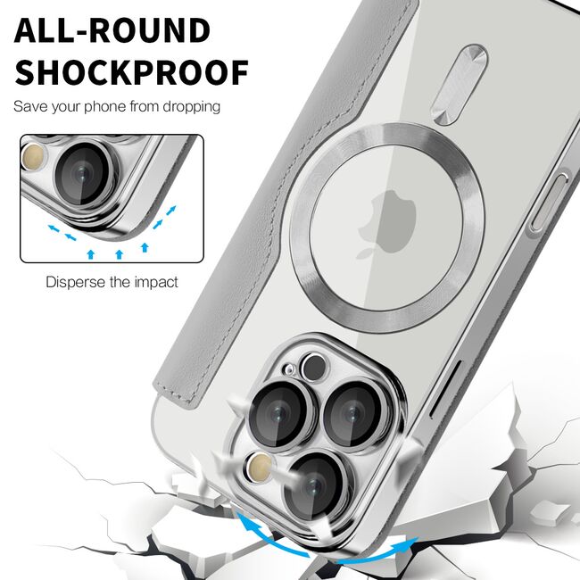 Husa pentru  iPhone 16 Pro EliteBook Executive Tip Carte cu Protectie RFID, Compatibilitate MagSafe si protectie lentile Transparent - Argintiu