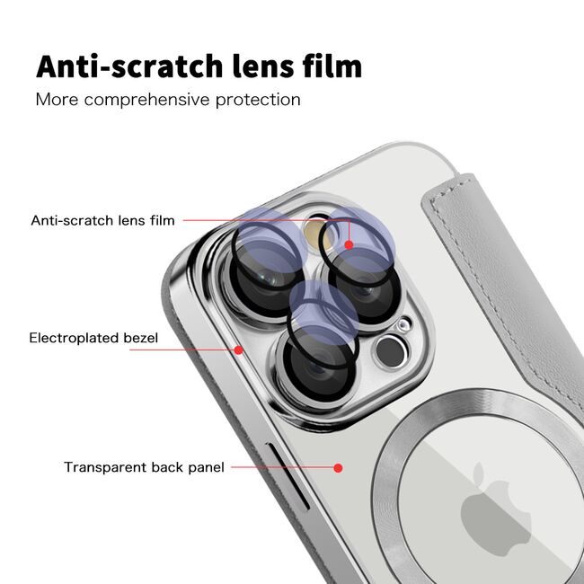 Husa pentru  iPhone 16 Pro EliteBook Executive Tip Carte cu Protectie RFID, Compatibilitate MagSafe si protectie lentile Transparent - Argintiu