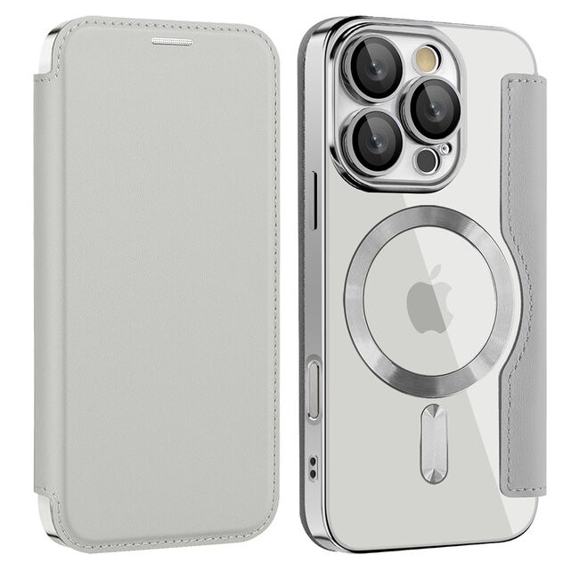 Husa pentru  iPhone 16 Pro EliteBook Executive Tip Carte cu Protectie RFID, Compatibilitate MagSafe si protectie lentile Transparent - Argintiu