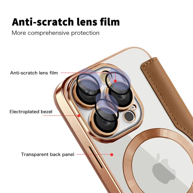 Husa pentru  iPhone 16 Pro EliteBook Executive Tip Carte cu Protectie RFID, Compatibilitate MagSafe si protectie lentile Transparent - Maro