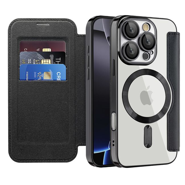 Husa pentru  iPhone 16 Pro EliteBook Executive Tip Carte cu Protectie RFID, Compatibilitate MagSafe si protectie lentile Transparent - Negru