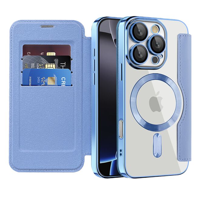 Husa pentru  iPhone 16 Pro Max EliteBook Executive Tip Carte cu Protectie RFID, Compatibilitate MagSafe si protectie lentile Transparent - Albastru deschis