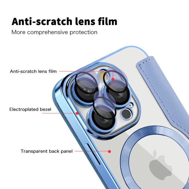 Husa pentru  iPhone 16 Pro Max EliteBook Executive Tip Carte cu Protectie RFID, Compatibilitate MagSafe si protectie lentile Transparent - Albastru deschis