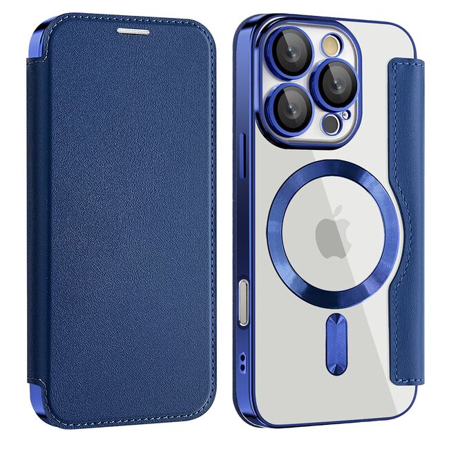 Husa pentru  iPhone 16 Pro Max EliteBook Executive Tip Carte cu Protectie RFID, Compatibilitate MagSafe si protectie lentile Transparent - Albastru