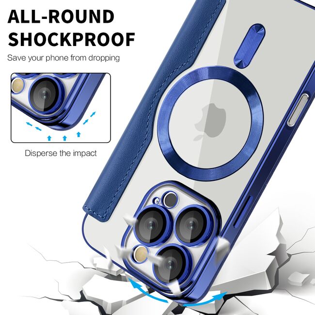Husa pentru  iPhone 16 Pro Max EliteBook Executive Tip Carte cu Protectie RFID, Compatibilitate MagSafe si protectie lentile Transparent - Albastru