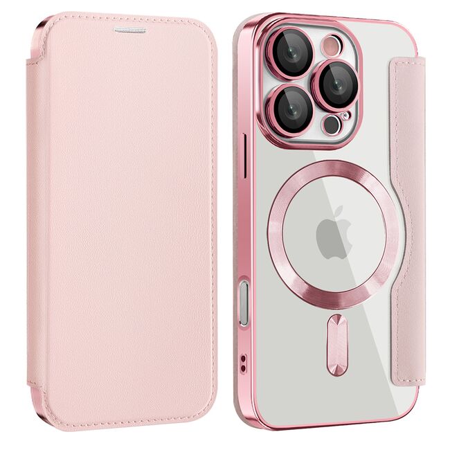Husa pentru  iPhone 16 Pro Max EliteBook Executive Tip Carte cu Protectie RFID, Compatibilitate MagSafe si protectie lentile Transparent - Roz