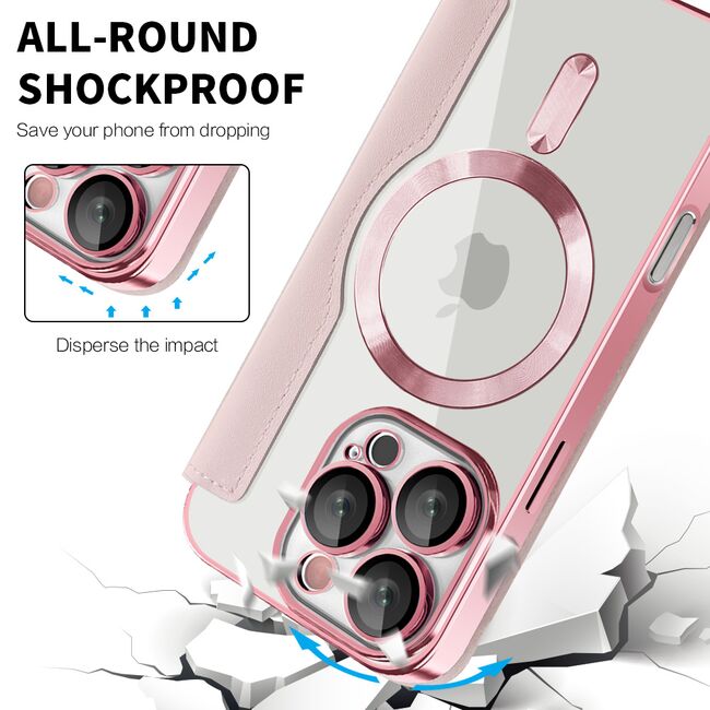 Husa pentru  iPhone 16 Pro Max EliteBook Executive Tip Carte cu Protectie RFID, Compatibilitate MagSafe si protectie lentile Transparent - Roz