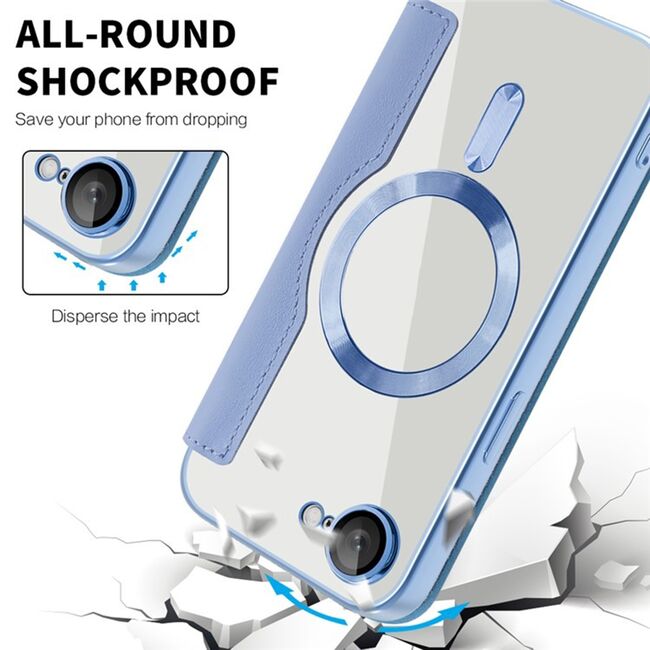 Husa pentru  iPhone 16e EliteBook Executive Tip Carte cu Protectie RFID, Compatibilitate MagSafe si protectie lentile Transparent - Albastru deschis