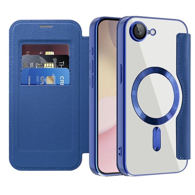 Husa pentru  iPhone 16e EliteBook Executive Tip Carte cu Protectie RFID, Compatibilitate MagSafe si protectie lentile Transparent - Albastru