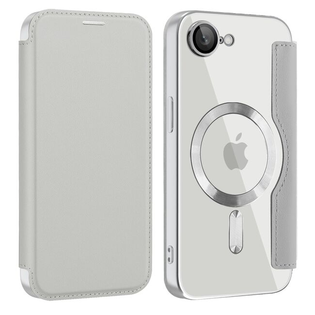 Husa pentru  iPhone 16e EliteBook Executive Tip Carte cu Protectie RFID, Compatibilitate MagSafe si protectie lentile Transparent - Argintiu