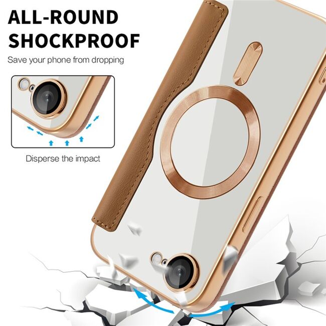 Husa pentru  iPhone 16e EliteBook Executive Tip Carte cu Protectie RFID, Compatibilitate MagSafe si protectie lentile Transparent - Maro