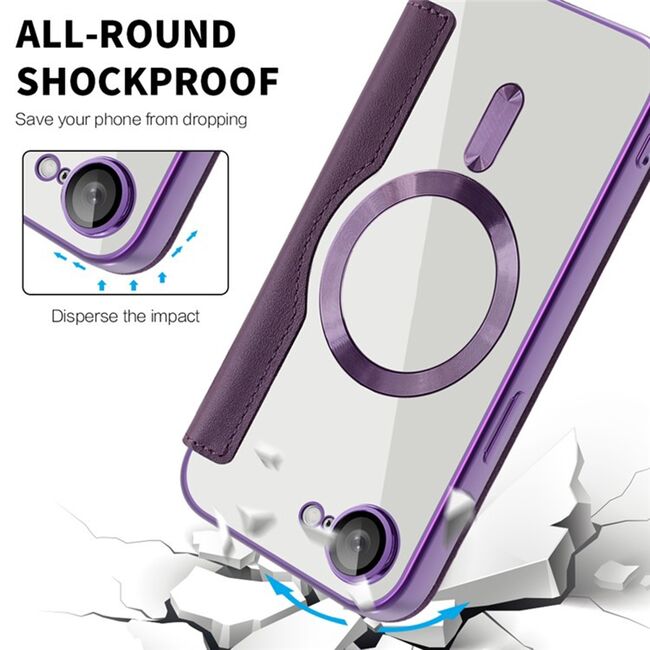 Husa pentru  iPhone 16e EliteBook Executive Tip Carte cu Protectie RFID, Compatibilitate MagSafe si protectie lentile Transparent - Mov