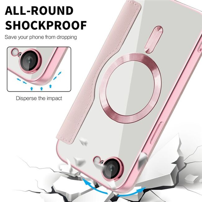 Husa pentru  iPhone 16e EliteBook Executive Tip Carte cu Protectie RFID, Compatibilitate MagSafe si protectie lentile Transparent - Roz