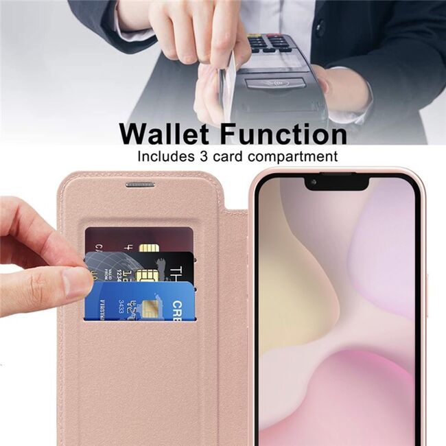 Husa pentru  iPhone 16e EliteBook Executive Tip Carte cu Protectie RFID, Compatibilitate MagSafe si protectie lentile Transparent - Roz