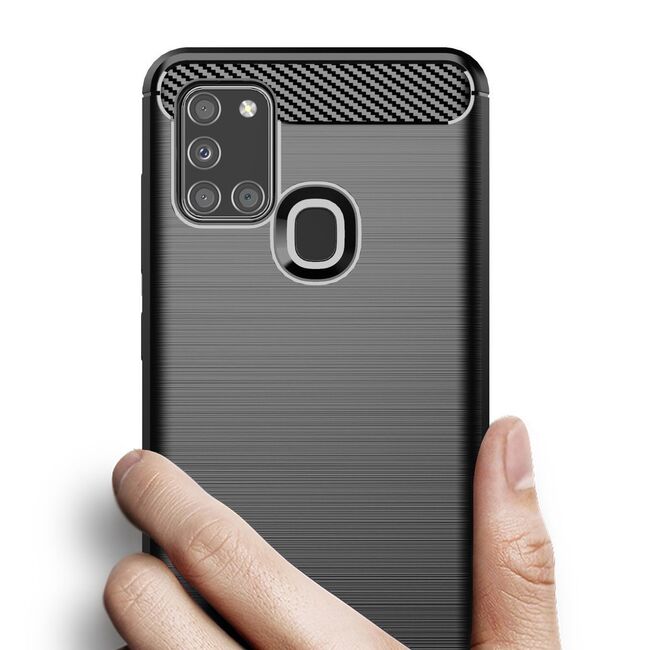 Husa din Carbon&TPU flexibil pentru Samsung Galaxy A21S (negru)