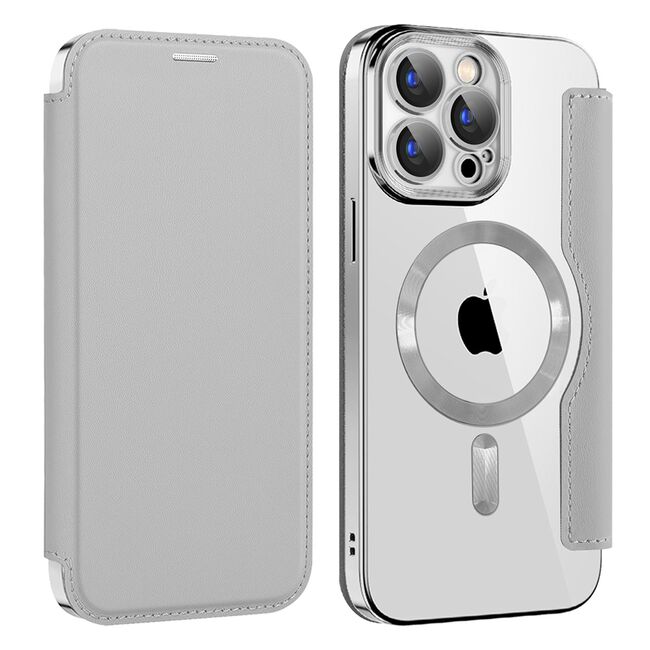 Husa pentru  iPhone 15 Pro EliteBook Executive Tip Carte cu Protectie RFID, Compatibilitate MagSafe si protectie lentile Transparent - Argintiu