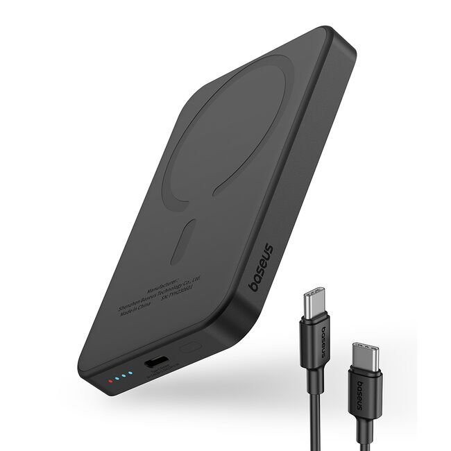 Acumulator Extern Type-C, Incarcare Wireless, 20W, 5000mAh + Cablu Type-C, 30cm - Baseus Mini - Negru