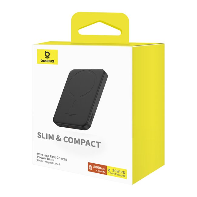 Acumulator Extern Type-C, Incarcare Wireless, 20W, 5000mAh + Cablu Type-C, 30cm - Baseus Mini - Negru