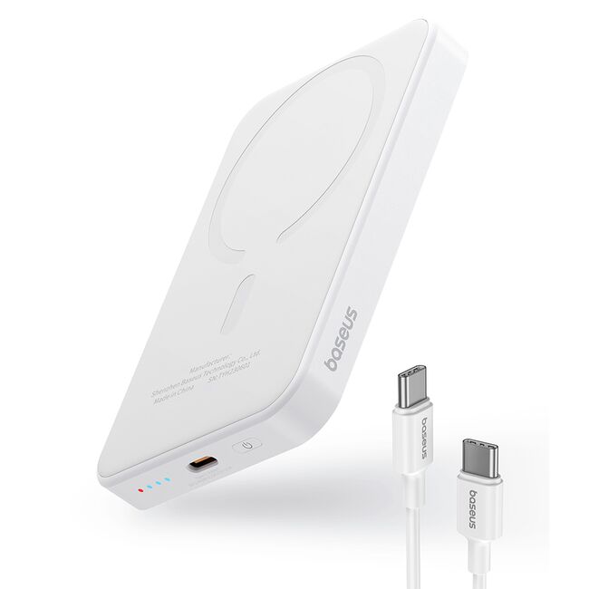 Acumulator Extern Type-C, Incarcare Wireless, 20W, 5000mAh + Cablu Type-C, 30cm - Baseus Mini - Alb