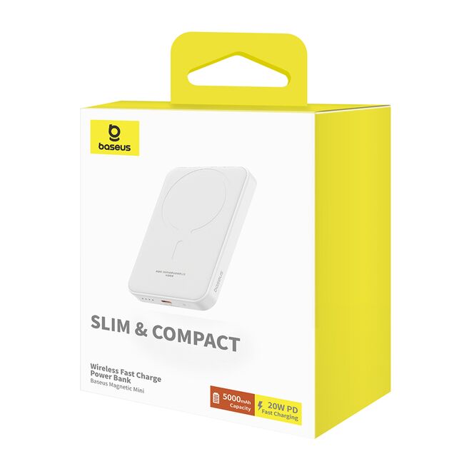 Acumulator Extern Type-C, Incarcare Wireless, 20W, 5000mAh + Cablu Type-C, 30cm - Baseus Mini - Alb