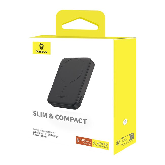 Acumulator Extern Type-C, Incarcare Wireless, 20W, 6000mAh + Cablu Type-C, 30cm - Baseus Mini Air - Negru