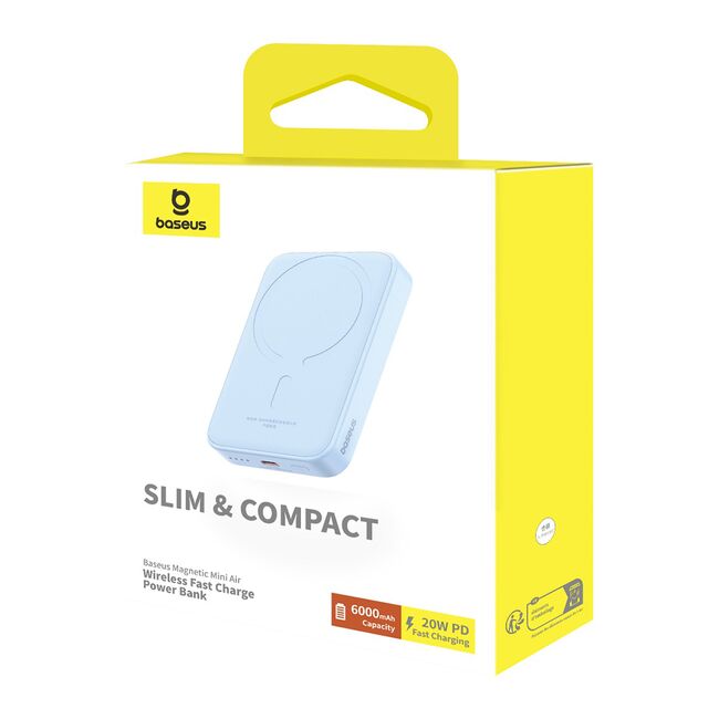 Acumulator Extern Type-C, Incarcare Wireless, 20W, 6000mAh + Cablu Type-C, 30cm - Baseus Mini Air  - Blue