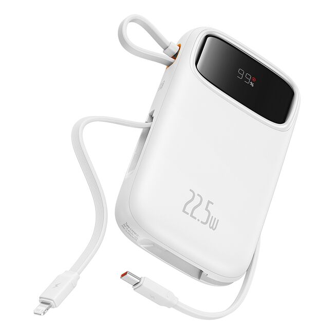 Acumulator Extern Lightning, 2x Type-C, USB, 22.5W, 20000mAh + Cablu Type-C, 30cm - Baseus Qpow Pro+  - Alb