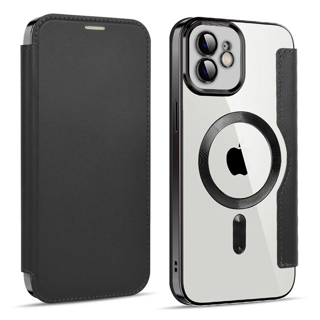 Husa pentru  iPhone 11 EliteBook Executive Tip Carte cu Protectie RFID, Compatibilitate MagSafe si protectie lentile Transparent - Negru
