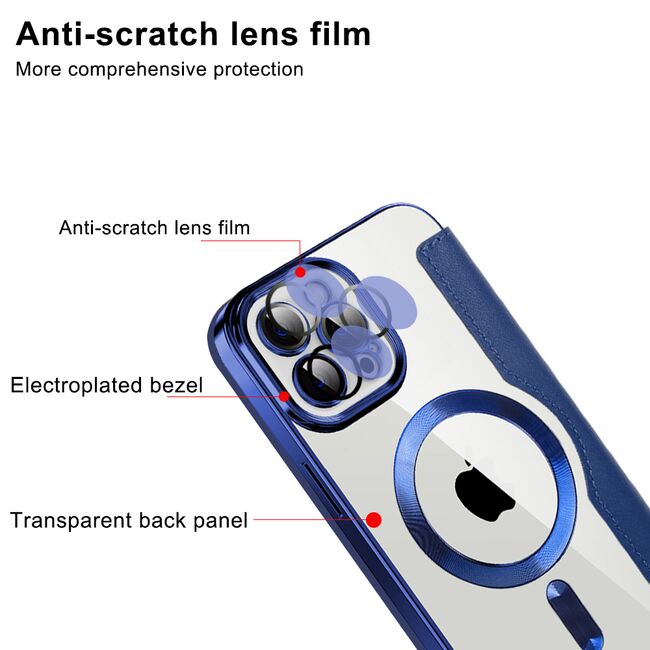Husa pentru  iPhone 11 Pro Max EliteBook Executive Tip Carte cu Protectie RFID, Compatibilitate MagSafe si protectie lentile Transparent - Albastru deschis