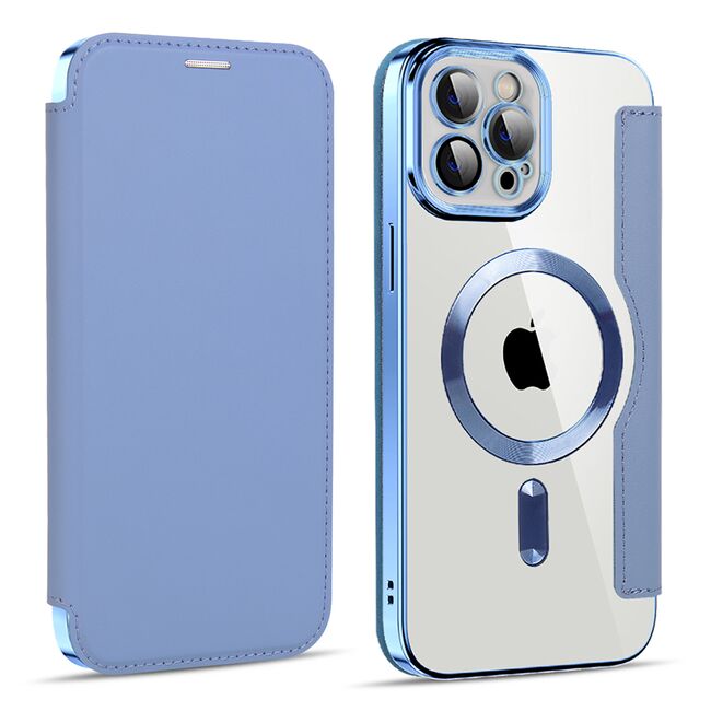 Husa pentru  iPhone 11 Pro Max EliteBook Executive Tip Carte cu Protectie RFID, Compatibilitate MagSafe si protectie lentile Transparent - Albastru deschis